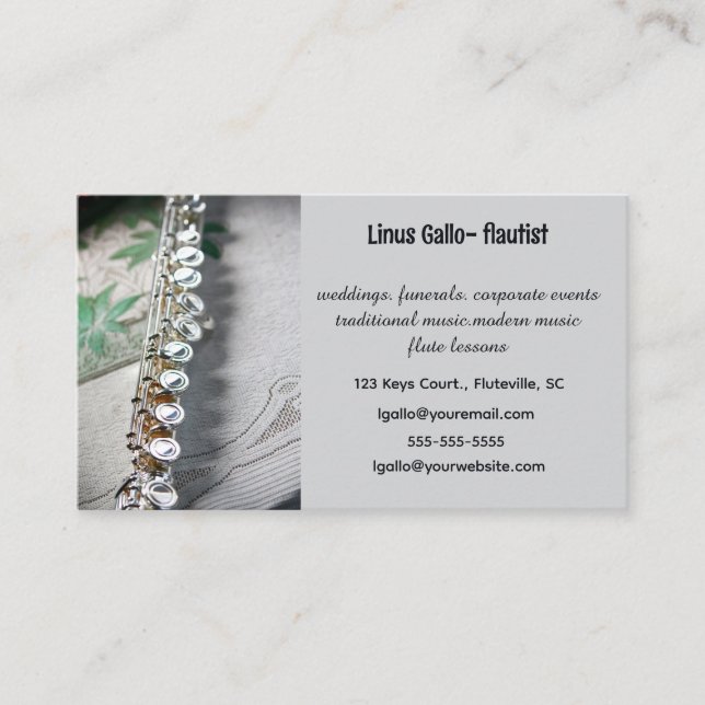 Editable Flute Flautist Business Card (Front)