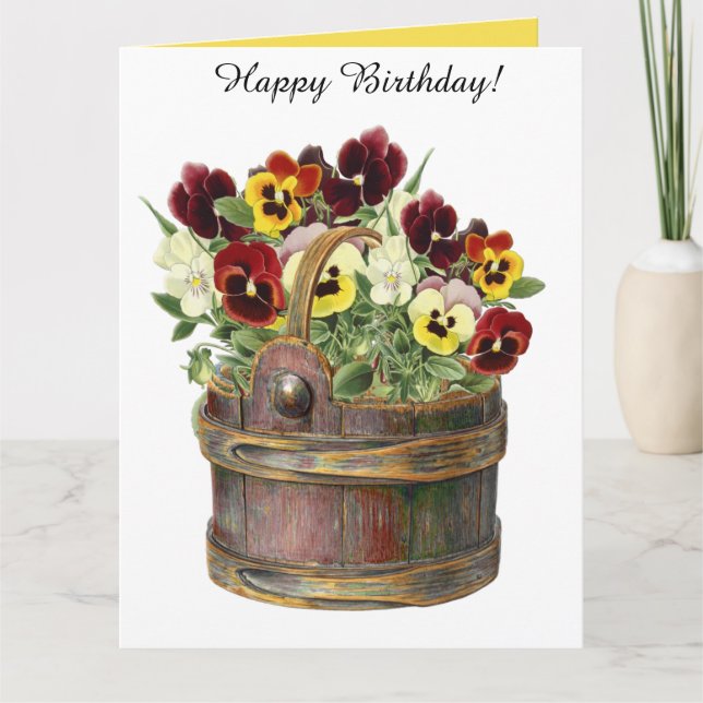 Editable Folded Pansies in a Bucket Card (Front)