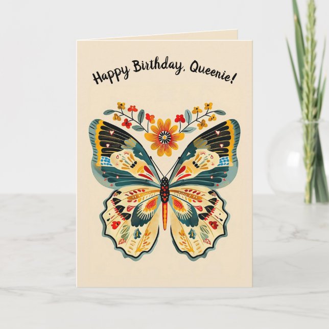 Editable Folk Art Butterfly Card (Front)