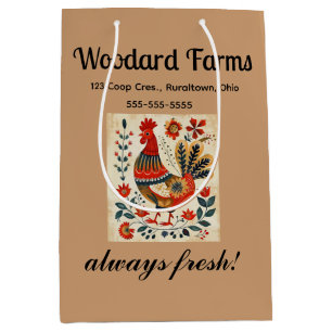 Editable Folk Art Rooster Medium Gift Bag