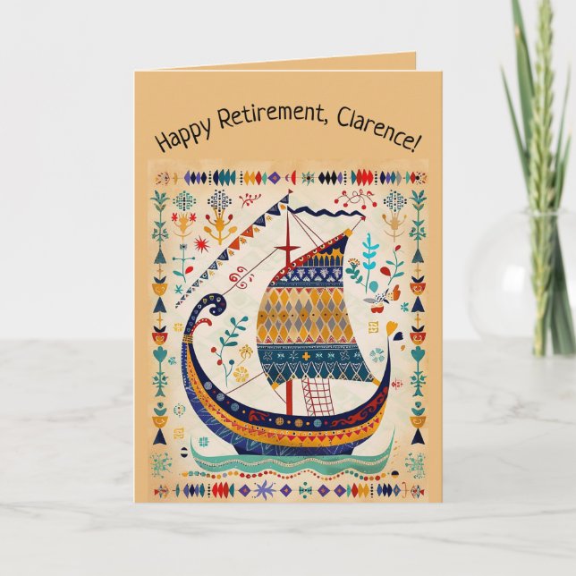 Editable Folk Art Sailng Ship Card (Front)