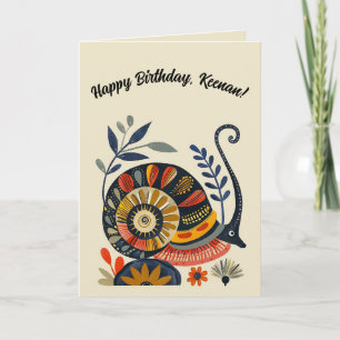 Editable Folk Art Snail Card