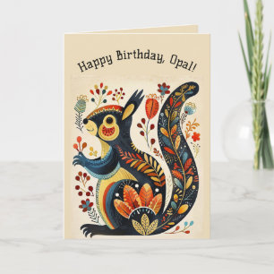 Editable Folk Art Squirrel Card