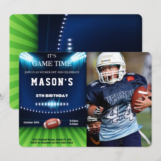 Editable Football Birthday Photo Invitation (Front/Back)