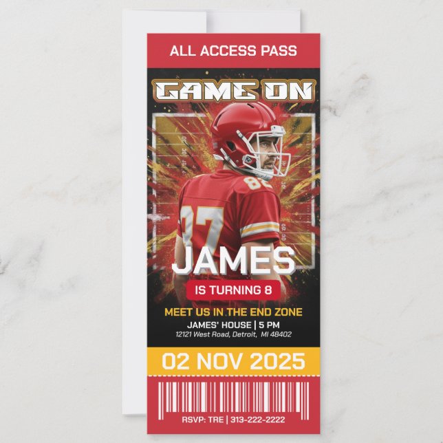 Editable Football Ticket Birthday Invitation  (Devant)