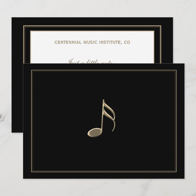 Editable Formal Black Gold Music Note Gold Border Card (Front/Back)