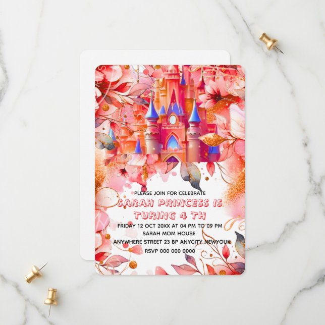 Editable Four ever a Princess 4th Birthday Invitat Save The Date (Front/Back In Situ)