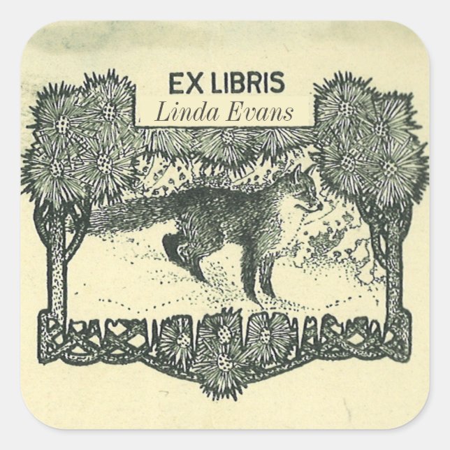 Editable Fox in the Woods Bookplate Square Sticker (Front)