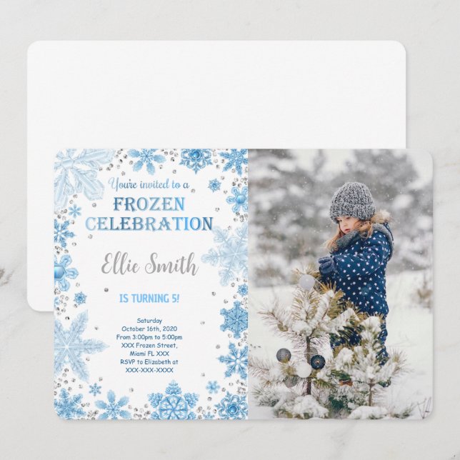 Editable Froid Anniversaire Photo Invitation (Devant / Derrière)