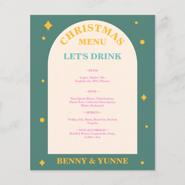 Editable, fun bright colours Christmas drinks menu (Back)
