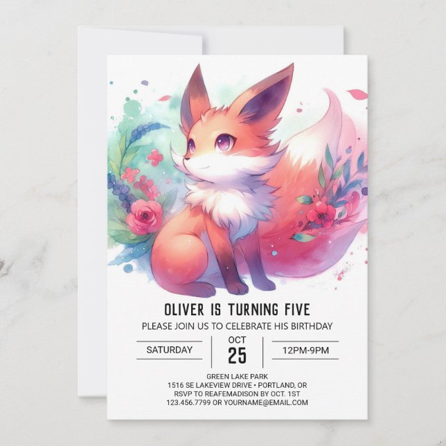  Editable Fun Fox Birthday Invitation (Front)
