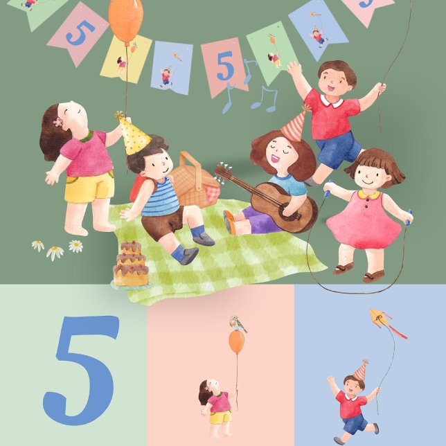Editable Fun Kids Birthday Pastel Kite Balloon Bunting Flags (Creator Uploaded)