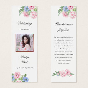 Editable Funeral Memorial Pink Floral Bookmark