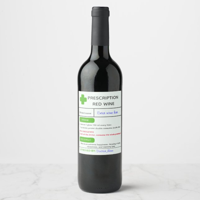 Editable funny prescription wine labels template (Front)