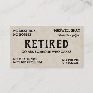 Editable Funny Retirement Business Card