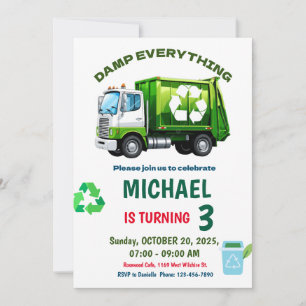 Editable Garbage Truck Birthday Party Invitation