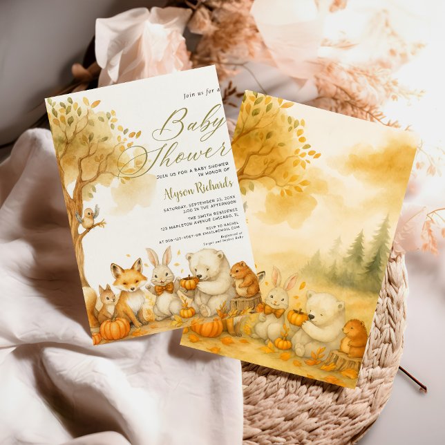 Editable Gender Neutral Fall Woodland Baby Shower Invitation (Creator Uploaded)