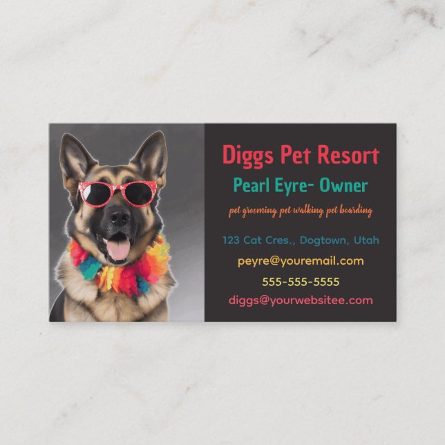 Editable German Shepherd Pet Resort Carte de visit (Devant)