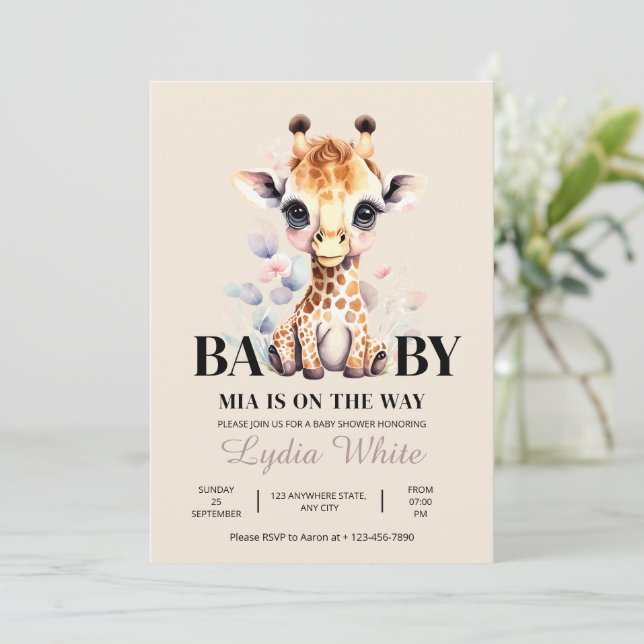 EDITABLE Giraffe Baby Shower girl baby shower Invitation (Standing Front)