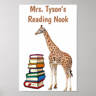 Editable Giraffe With Stack of Books Reading Nook Poster