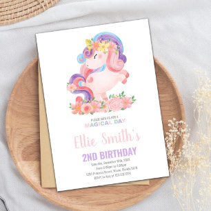 Editable Girl’s Magical Party Card with Rainbow