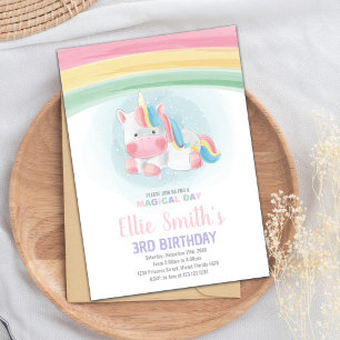 Editable Girls Fantasy Party Card with Rainbow