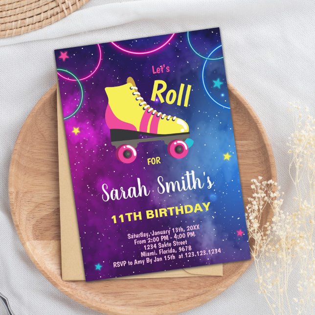 Editable Girls Skate Party Invite (Purple Pink Roller skating invitations)