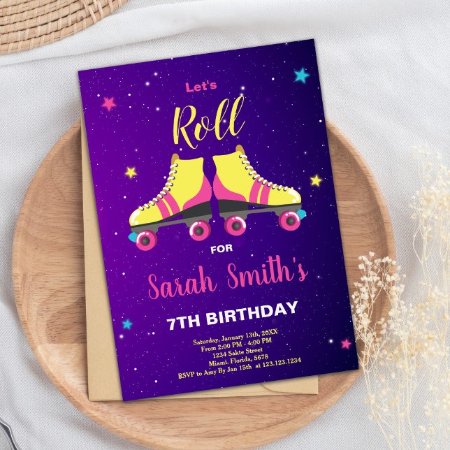 Editable Girls Skate Party Invite (Pink Roller birthday invitations)