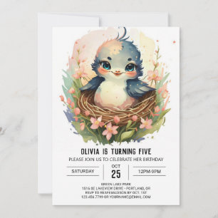 Editable Girly Bird Birthday Invitation