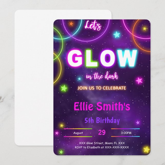 Editable Glow Birthday Invitation (Front/Back)
