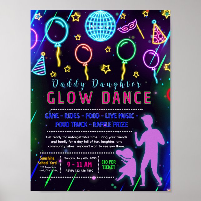 Editable glow daddy daughter dance flyer poster (Front)