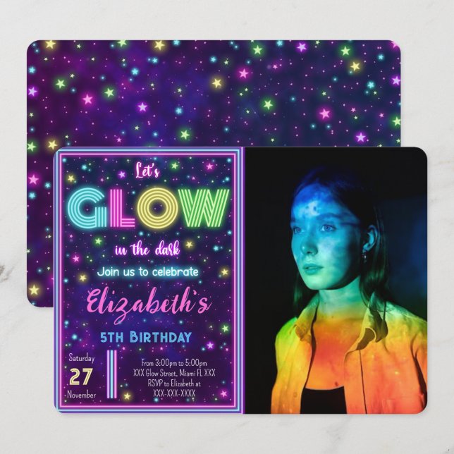 Editable Glow Photo Invitation (Front/Back)