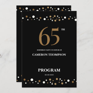 Editable Gold and Black confetti 65th birthday   Program