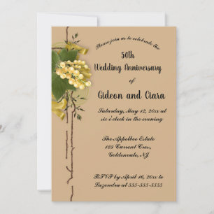 Editable Gold Currants Ribbon Golden Anniversary Invitation