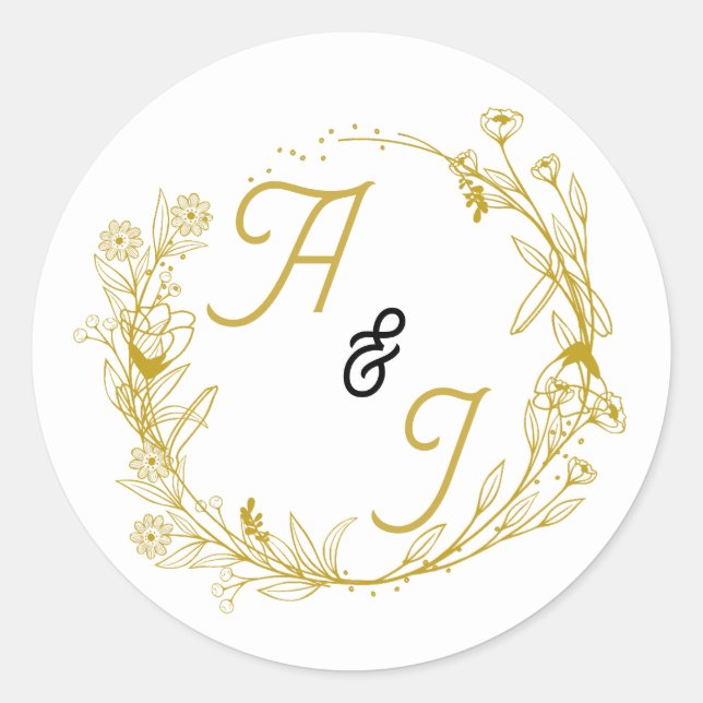 Editable Gold Floral Wedding Sticker (Front)