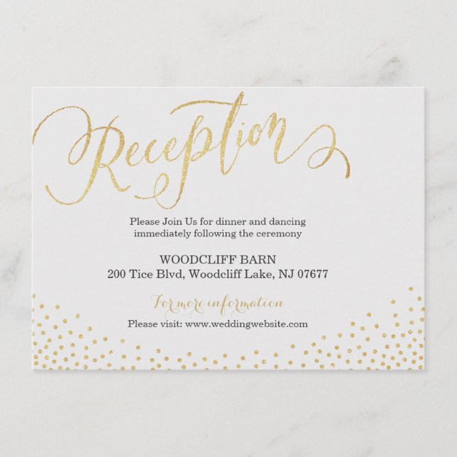 Editable gold glitter calligraphy reception card (Front)