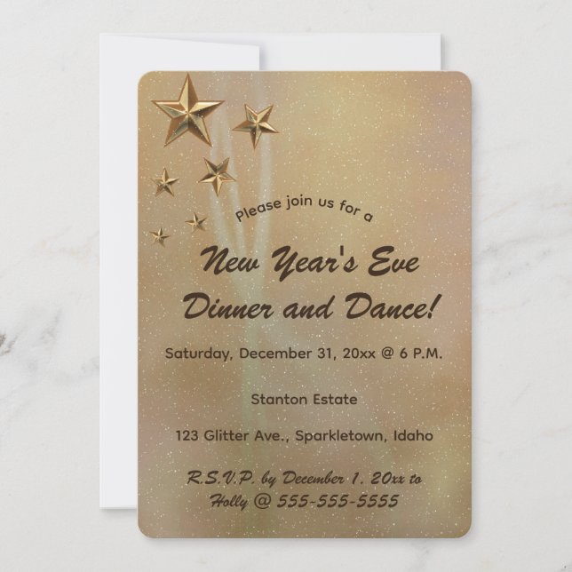 Editable Gold Shooting Stars and Sparkles Invitation (Front)