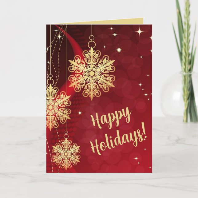 Editable Gold Snowflakes Happy Holidays Christmas Card (Front)