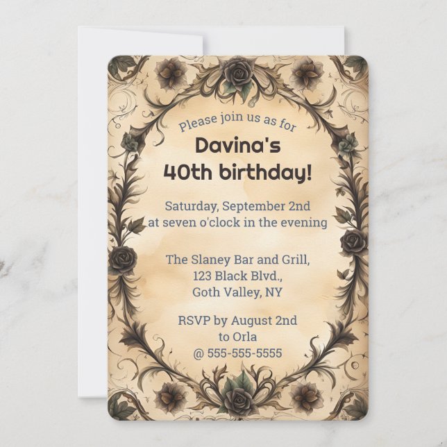 Editable Goth Black Roses Invitation (Front)