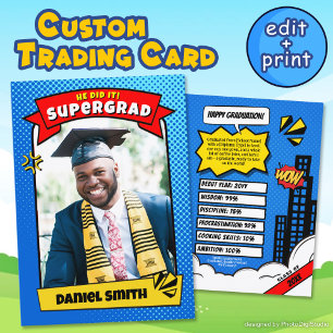 Editable Graduate Trading Card, Super Grad Comic  Calling Card