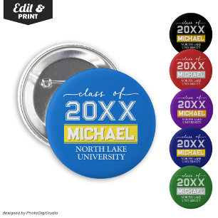 Editable Graduation Button with Name & School