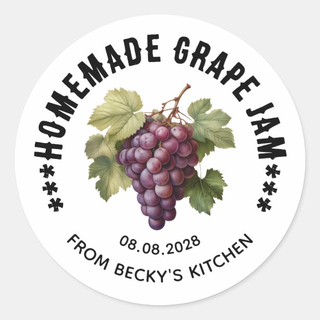 Editable Grape jam for Homemade Canning Labels (Front)