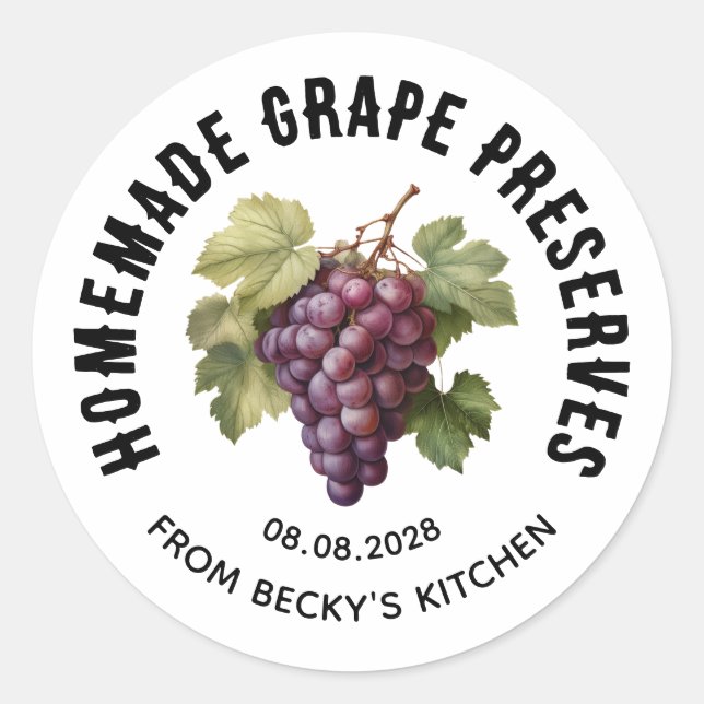 Editable Grape preserves Homemade Canning Sticker (Front)