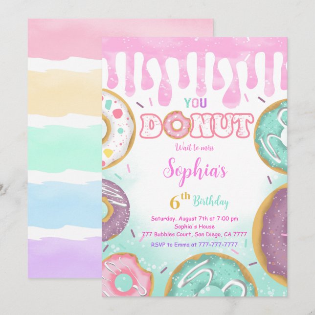 Editable Green Doughnut Birthday Party Invitation (Front/Back)