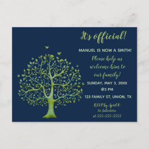 Editable Green Family Tree Adoption Invitation Postcard