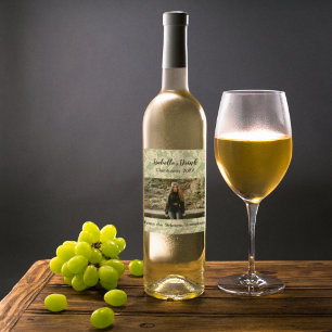 Editable Green Floral Spiral    Photo   Wine Label