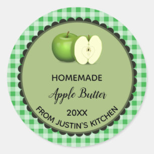 Editable Green Gingham Apple Butter Label Stickers