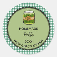 Editable Green Gingham Pickles Label Stickers