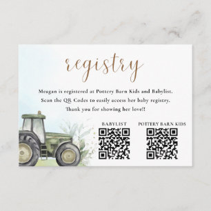 EDITABLE Green Tractor Baby Shower Registry  Enclosure Card