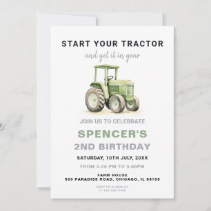 Editable Green Tractor Birthday Invitation